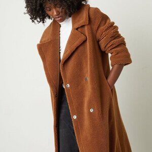 Velvet by Graham & Spencer Brown Teddy Double-Breasted Coat with Snaps XS